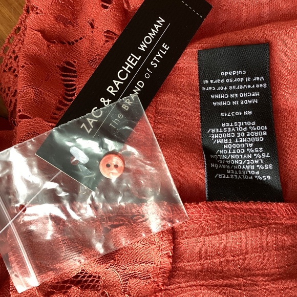 NWT ZAC & RACHEL  PLUS 2X BOHO TRAPEZE SWING TERRACOTTA BLOUSE TUNIC LACE… - Picture 13 of 14